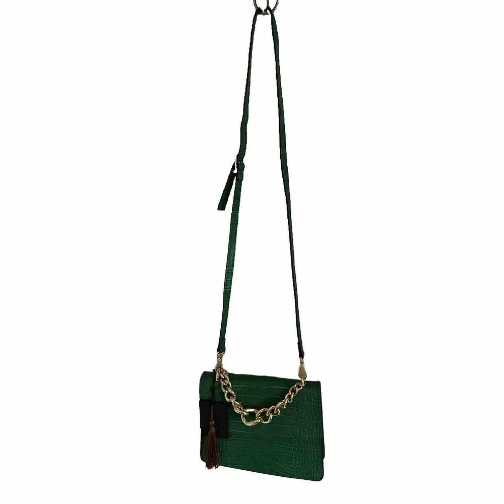 House Of Harlow 1960 Croc Embossed Leather Crossbody Bag Green Made In Italy NEW - Picture 2 of 5